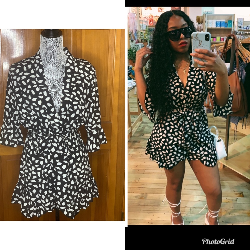 3/4 quarter sleeve polka dot romper